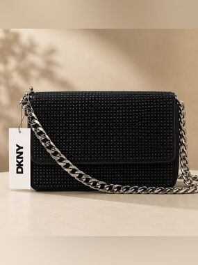 DKNY Black Shoulder Bag with Silver Chain NWT $188‎